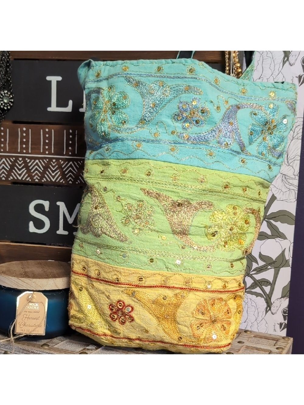 Colorful Embroidered Tote Bag